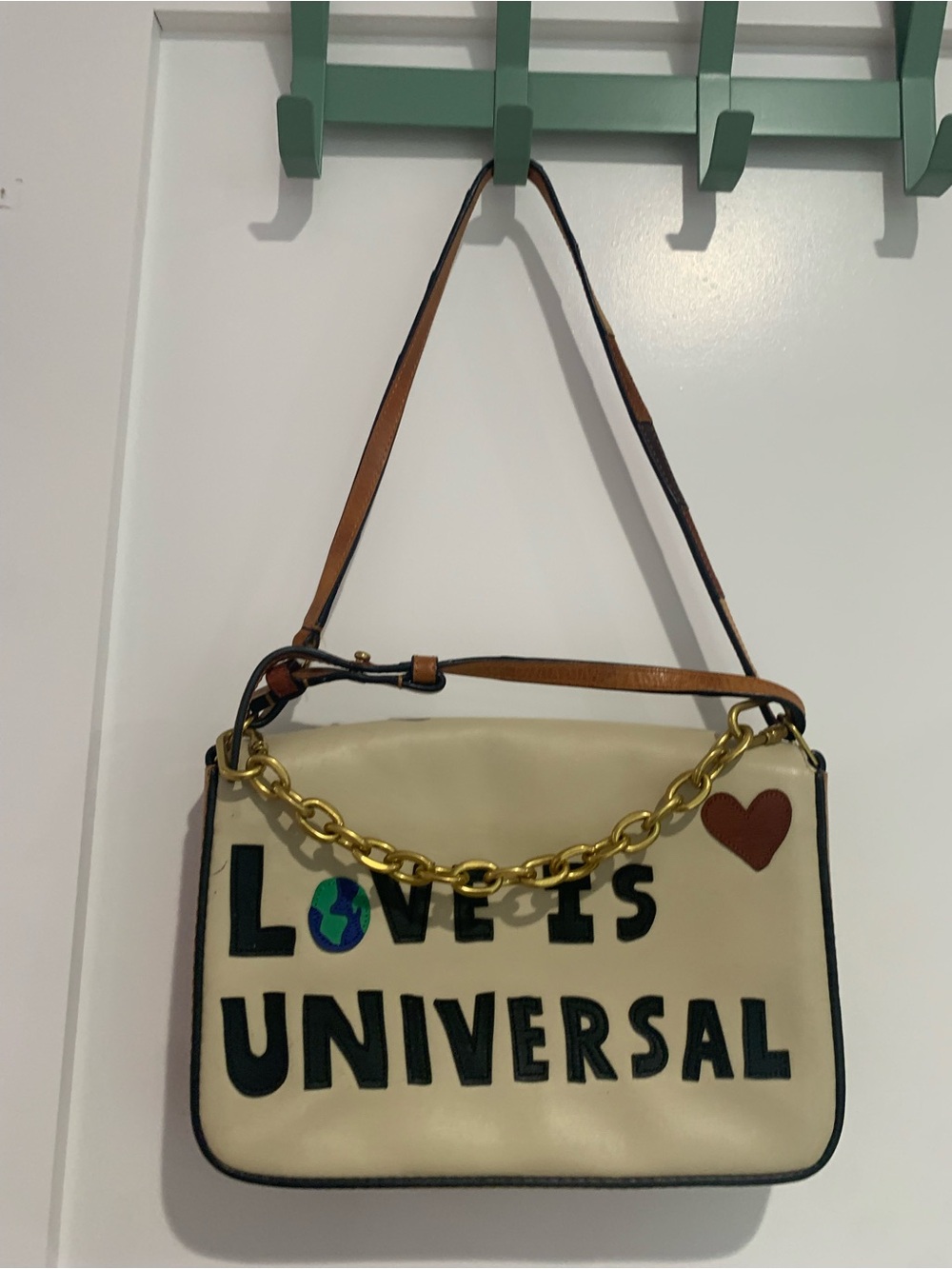 Tory Burch Love Is Universal Cream Shoulder Bag with Gold Chain